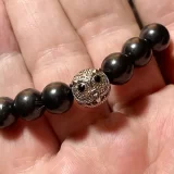Shungite Bracelet with Owl Sterling Silver Bead