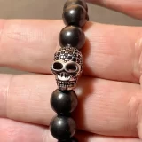 Shungite Bracelet with Sterling Silver Bead Skull