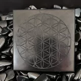 Shungite Tile Square 100 x 100 mm with Flower Of Life Symbol Etching
