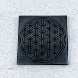 Shungite Tile Square 100 x 100 mm with Flower Of Life Symbol Etching