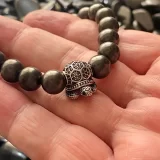 Shungite Bracelet with Sterling Silver Bead Turtle