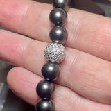 Shungite Bracelet with Sterling Silver Bead White Pave