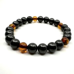 Shungite Bracelet with Cognac Amber Beads