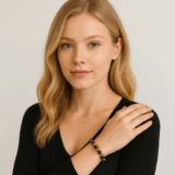 Woman wearing a copper and shungite bracelet